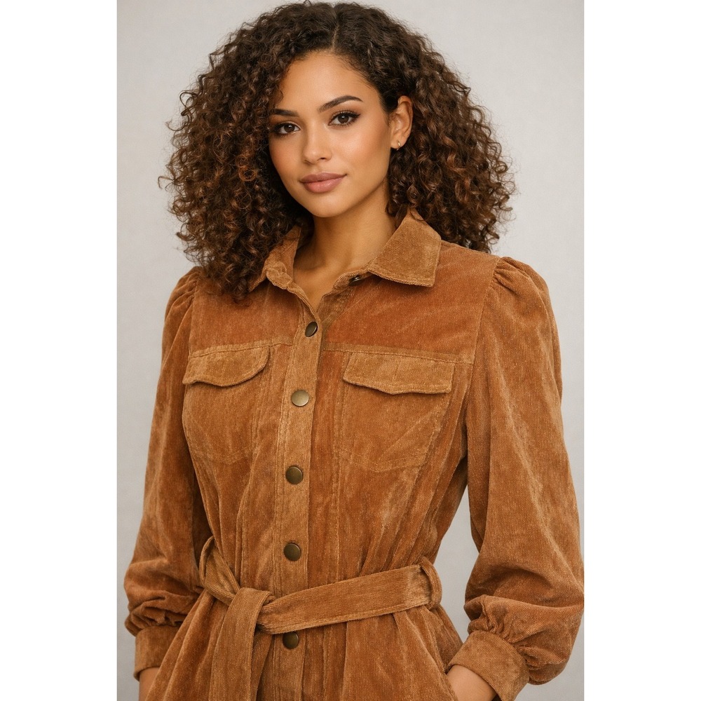 TCEC Corduroy Tan Shirt Dress Size Medium